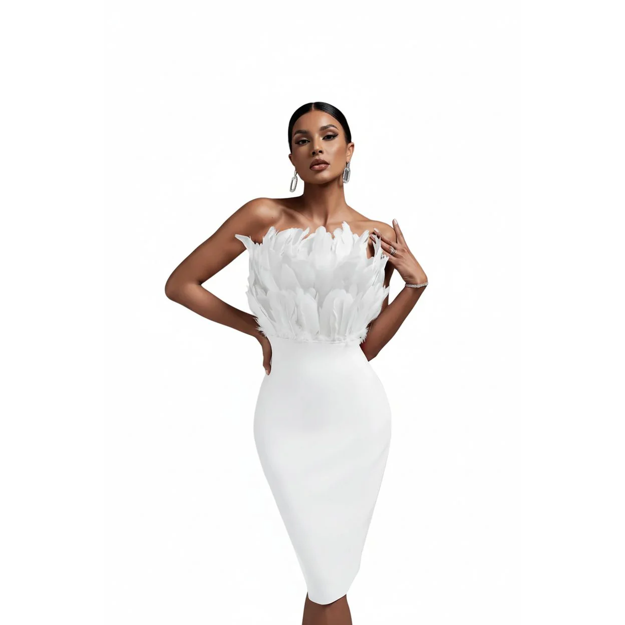 Boob Tube Feather Sexy Bodycon Dress - Image 4
