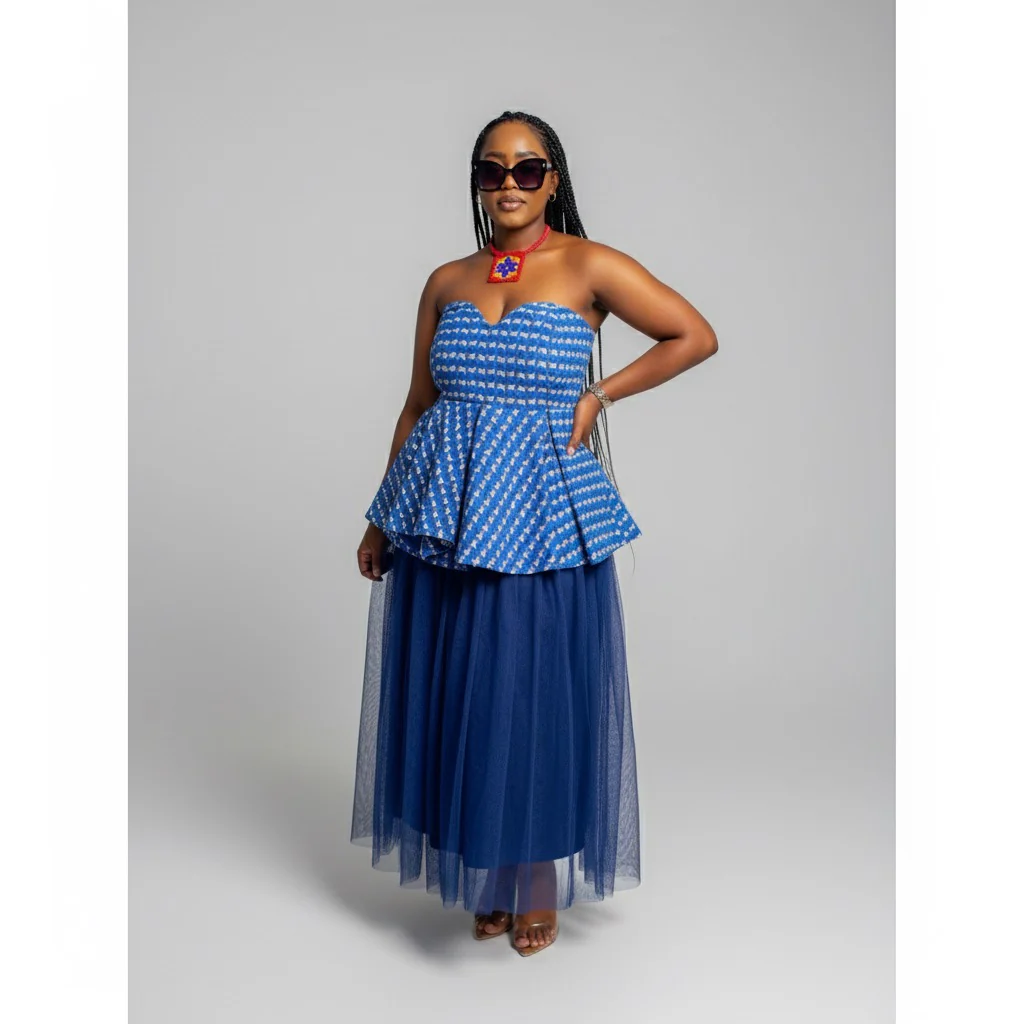 Boobtube Elegant African Print Top and Tulle Skirt 2 Piece Set
