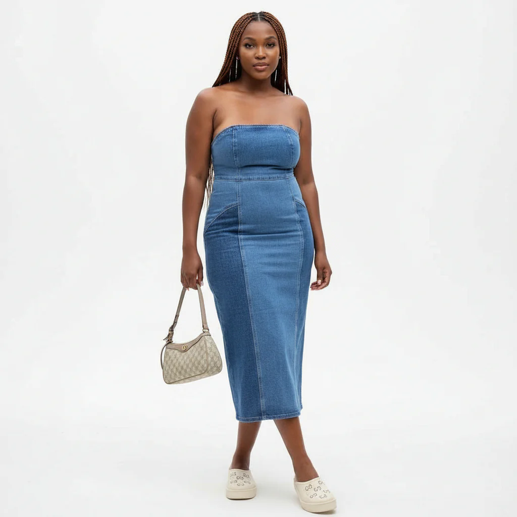 Boobtube Bodycon Denim Dress - Image 2