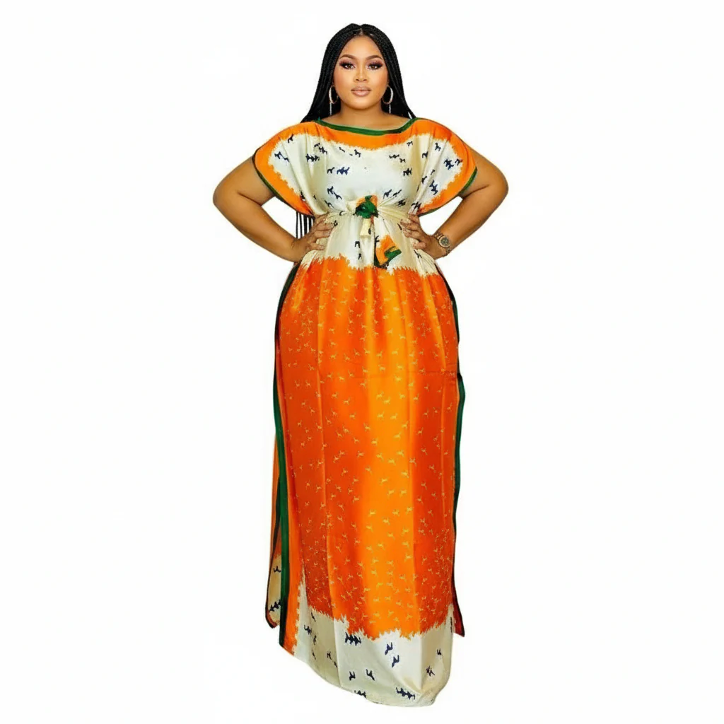 Boubou Printed Flower Loose Novelty Femme Robe - Image 2