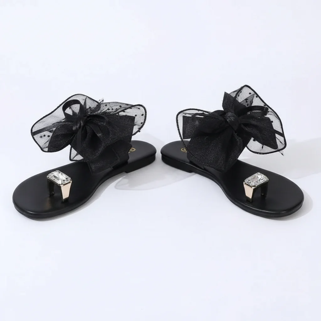 Bow & Faux Pearl Decor Toe Ring Design Thong Sandals - Image 3