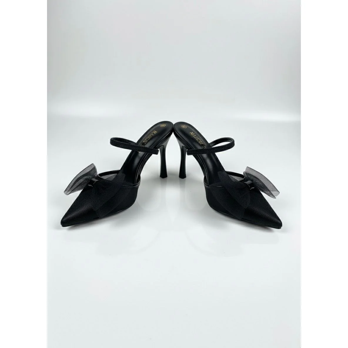 Bow Trim Pointy Kitten Mule Heel - Image 2