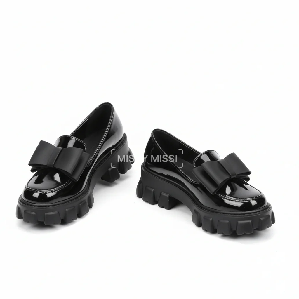 Bowknot Chucky Platform Oxford Glossy Shoes - Image 2