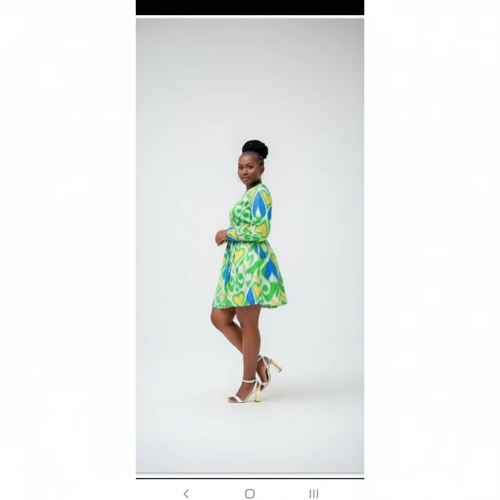 Bowknot Round  Neck Lantern Sleeve Mini Dress - Image 2