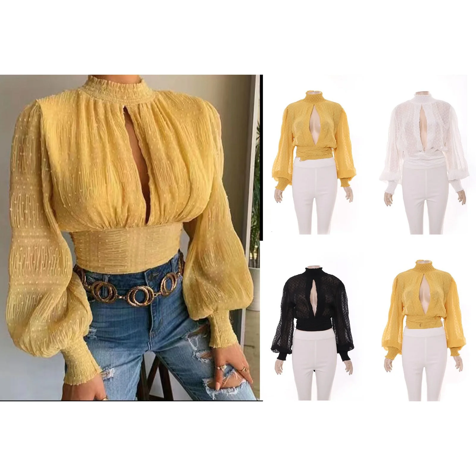 Bubble Cut Out Loose Blouse - Image 8