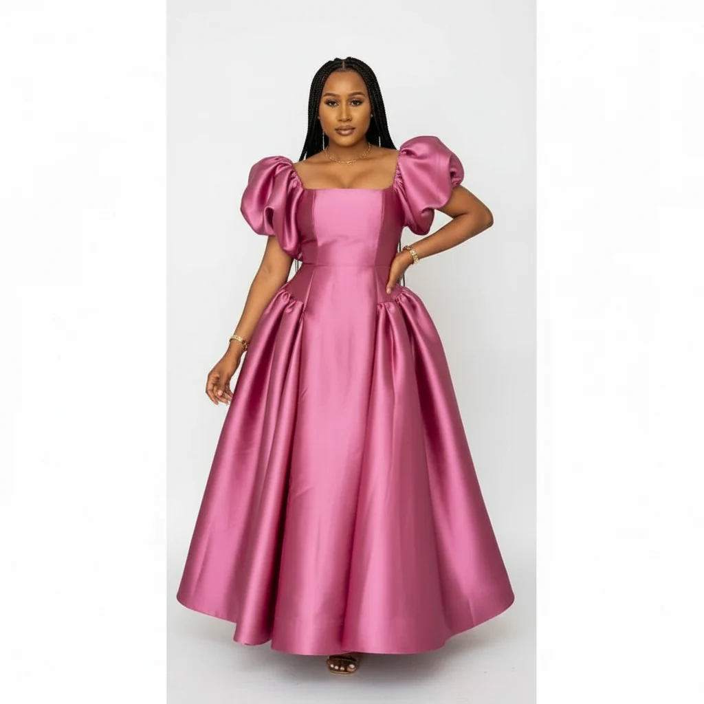 Bubble Sleeve Pleated Maxi Dress - Image 2