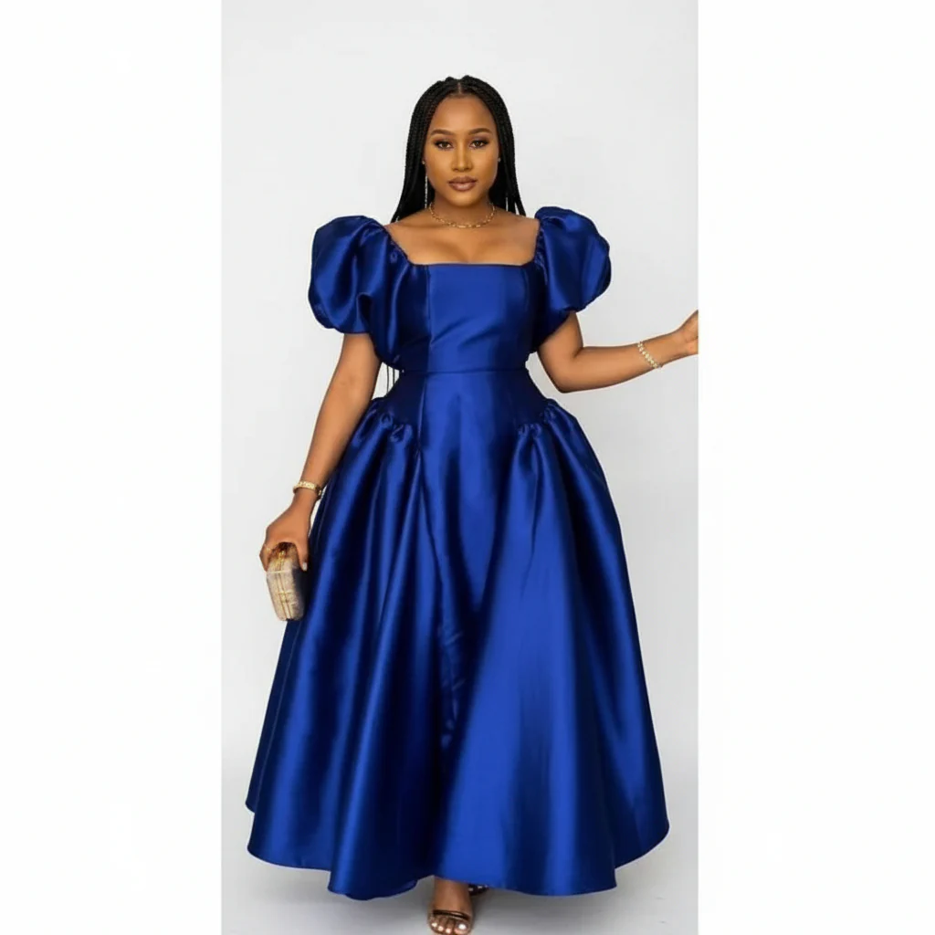 Bubble Sleeve Pleated Maxi Dress - Image 3