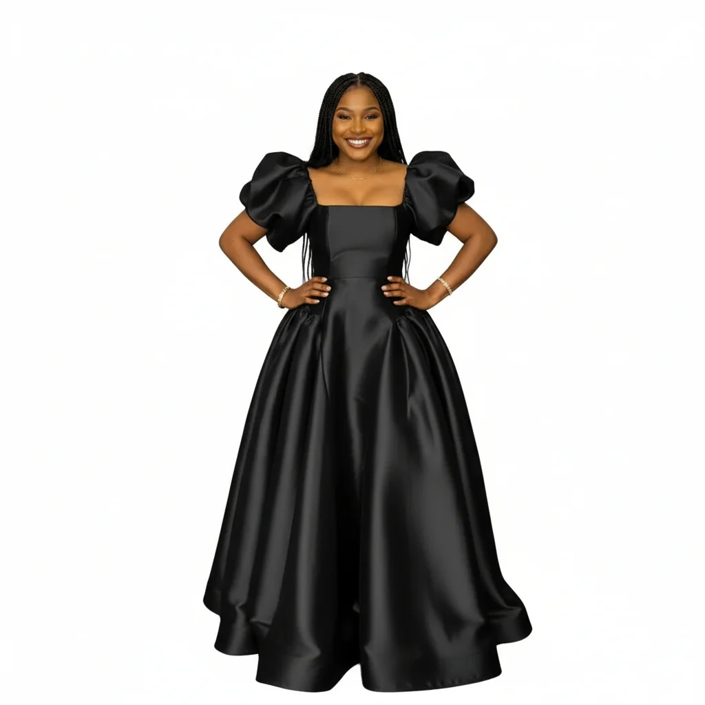 Bubble Sleeve Pleated Maxi Dress - Image 4
