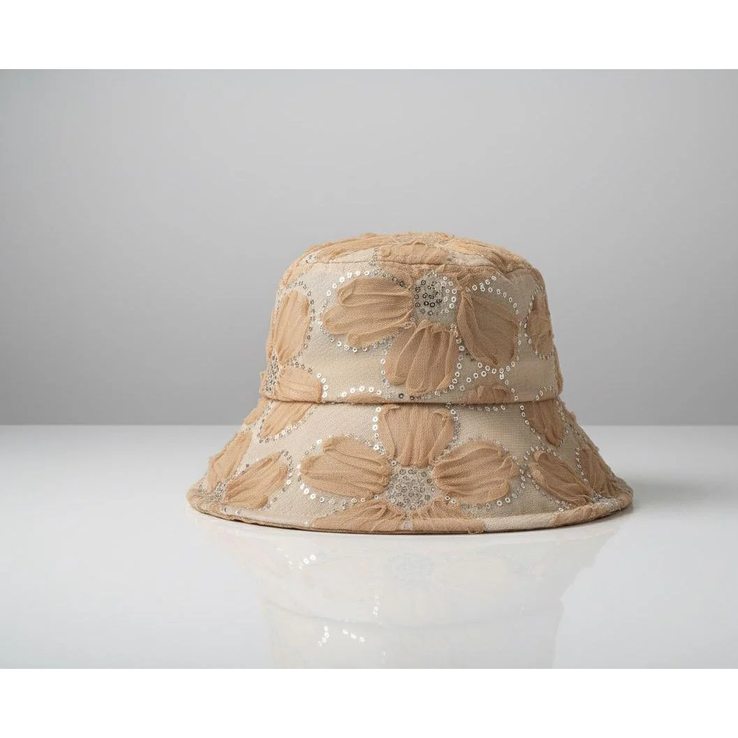 Bucket Hat with Mesh Flower Wide Brim Shiny Sequin Sun - Image 4