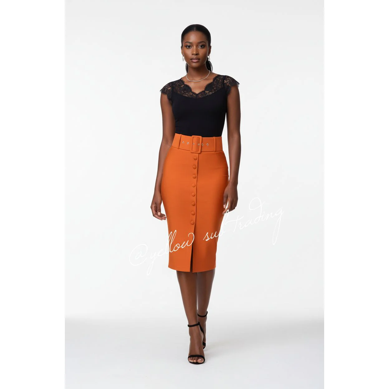 Button Up High Waisted Pencil Skirt - Image 3