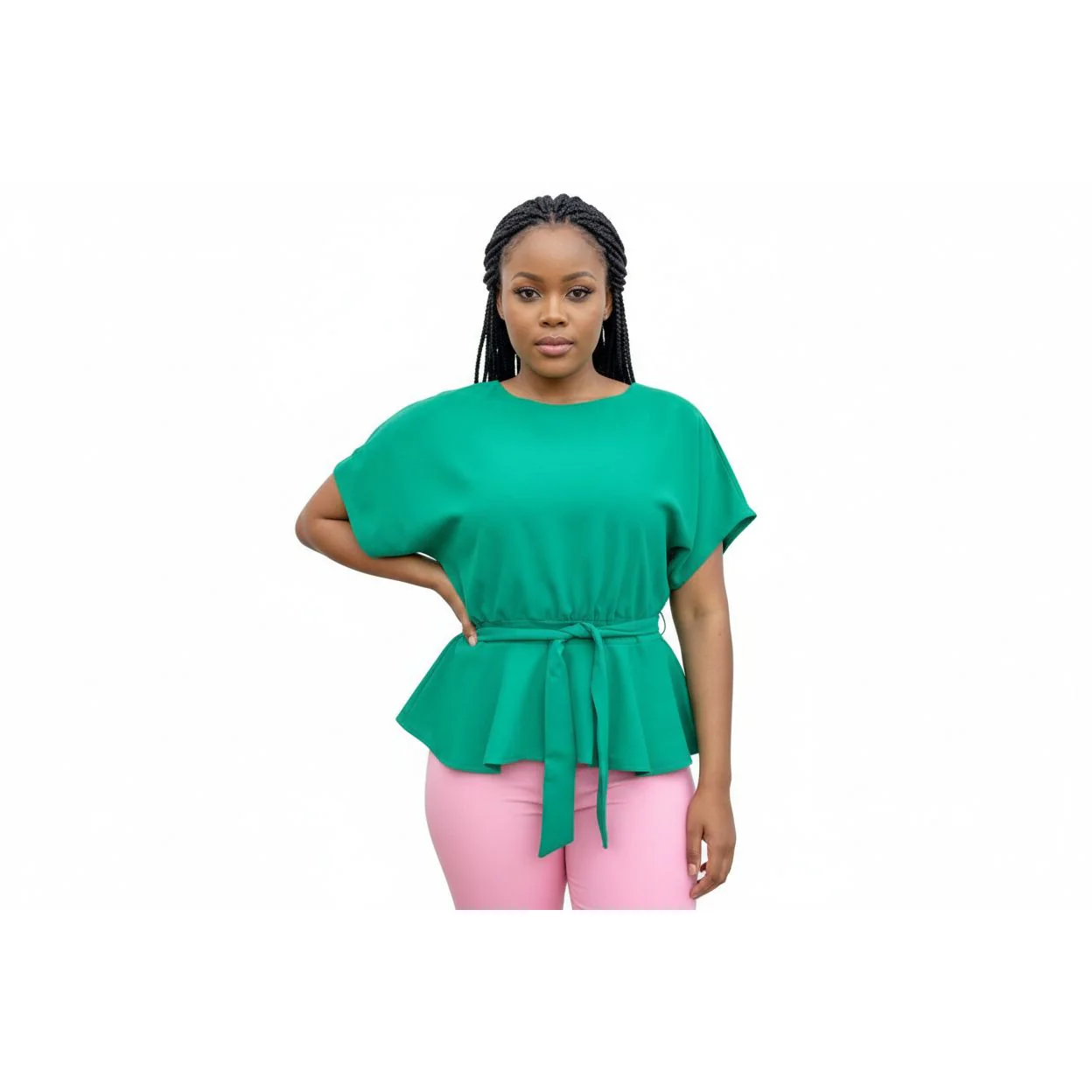 Butterfly Short Sleeve Belted Blouse.