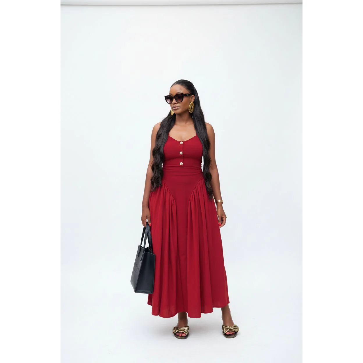 Button Detail Elegant Boobtube Maxi Dress.