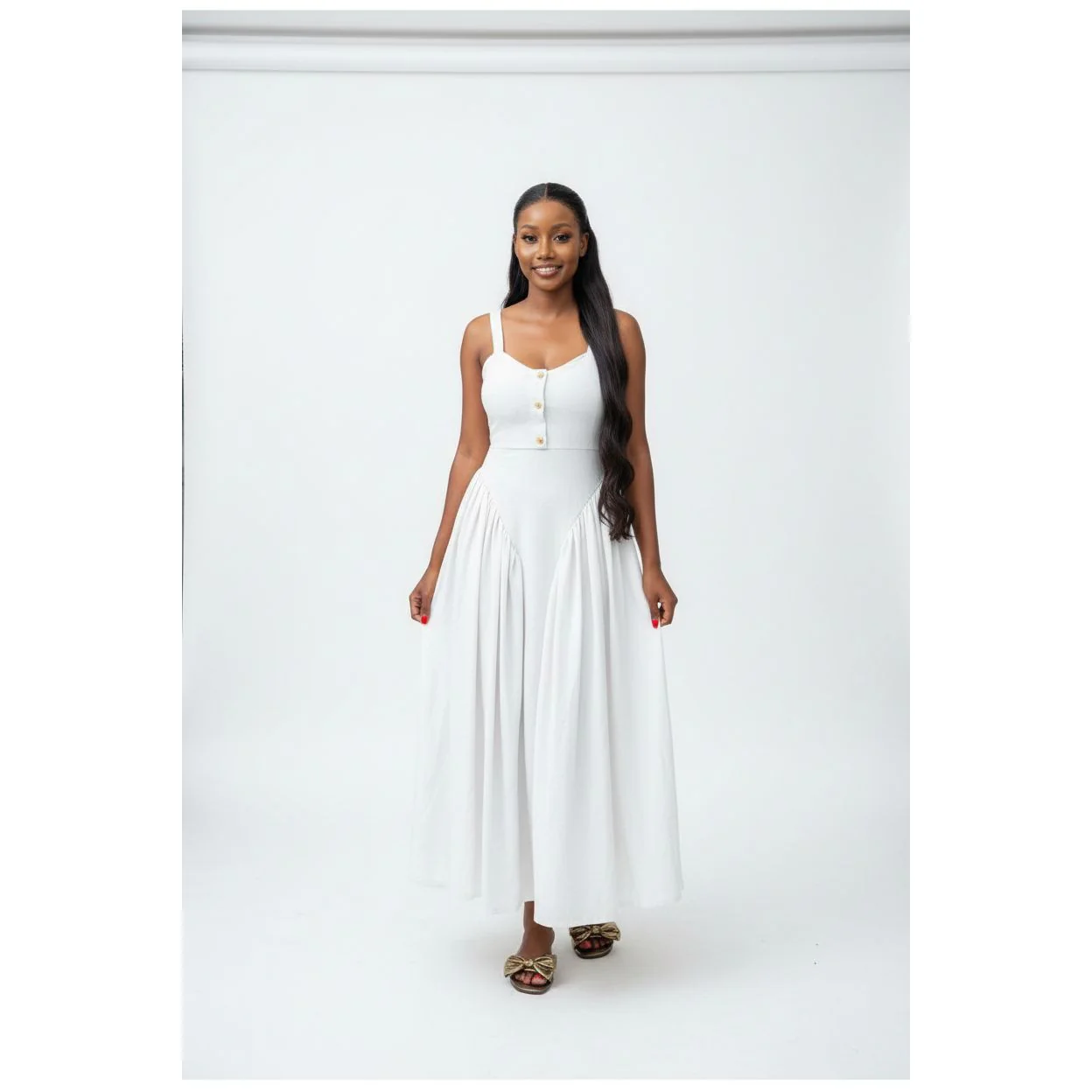 Button Detail Elegant Boobtube Maxi Dress. - Image 2