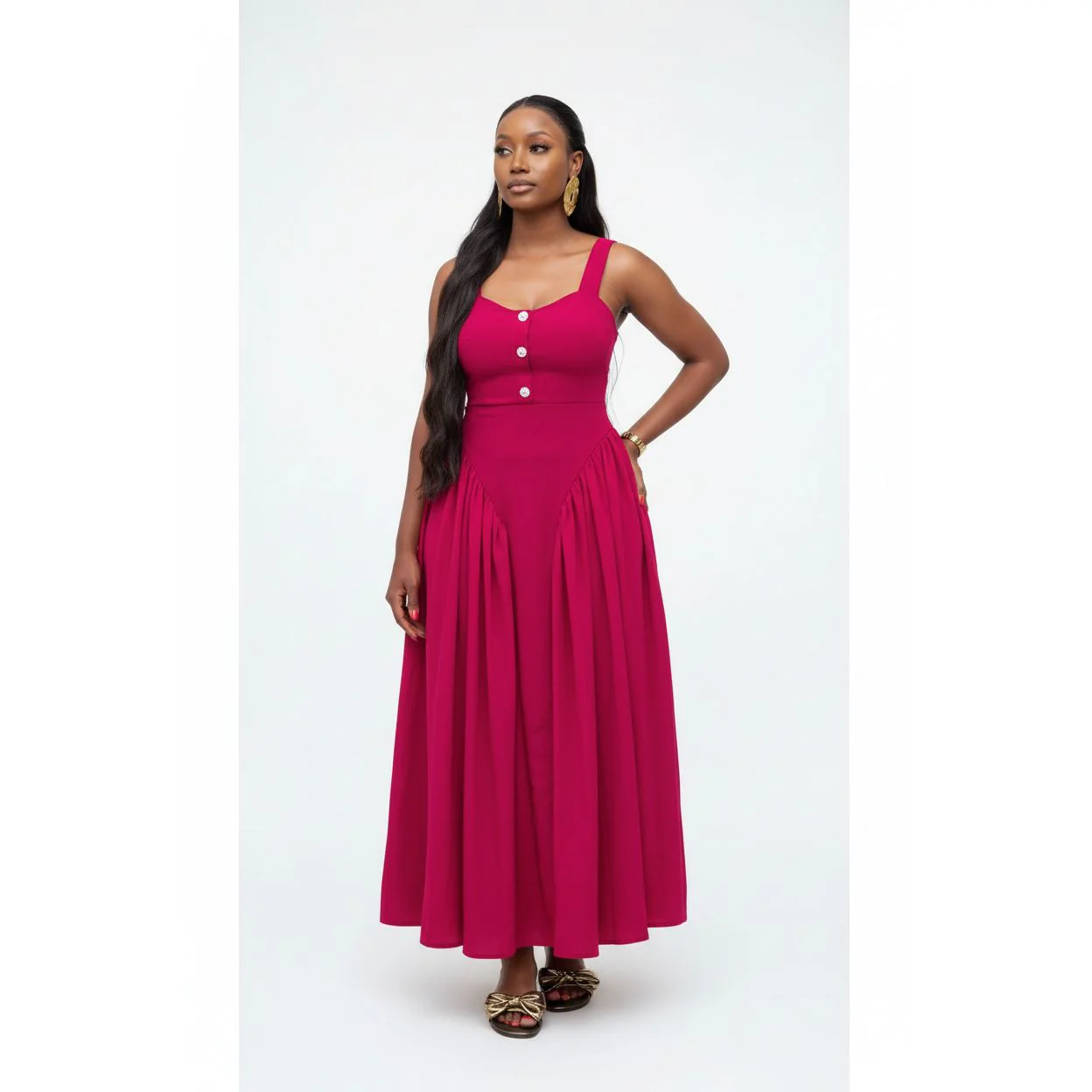 Button Detail Elegant Boobtube Maxi Dress. - Image 3