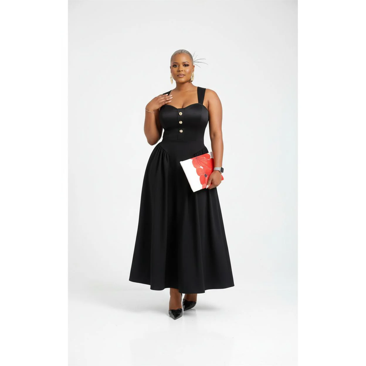 Button Detail Elegant Boobtube Maxi Dress. - Image 4