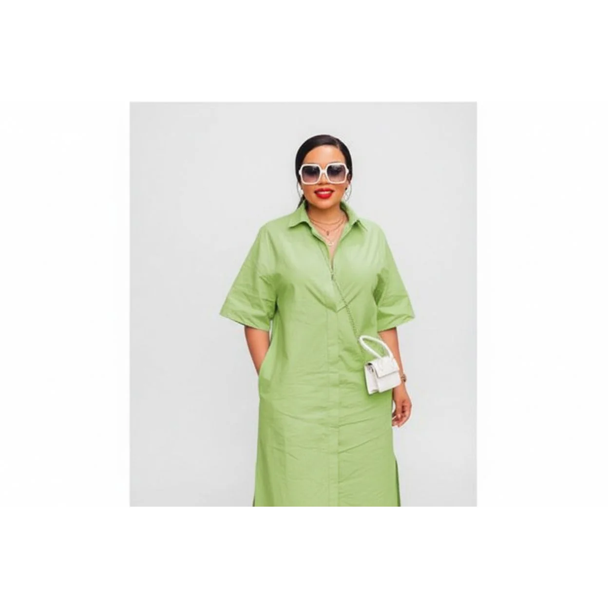 Button Detail Short Sleeve Midi Shirt Dress - Image 4