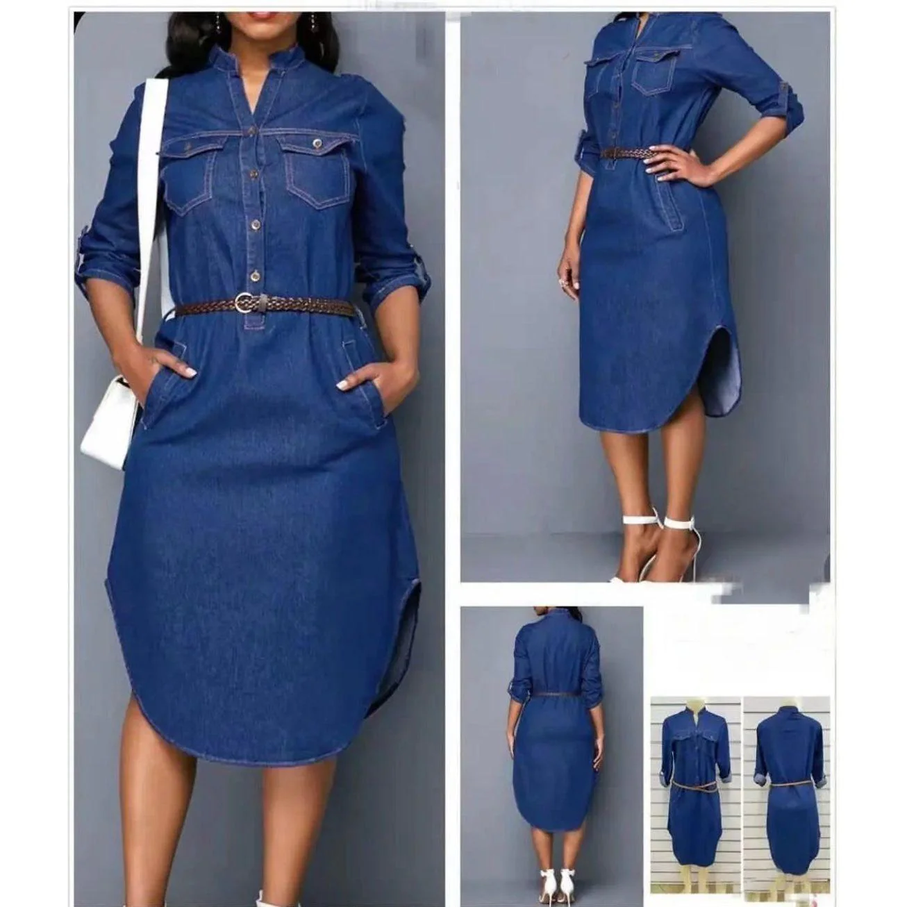 Button Detailed Denim Dress - Image 2