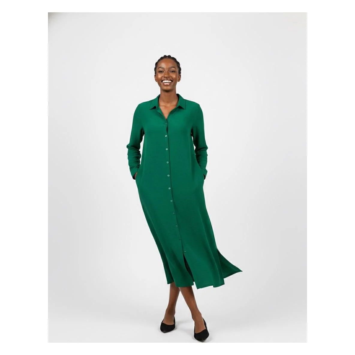 Button Detailed Linen Shirt Dress - Image 2