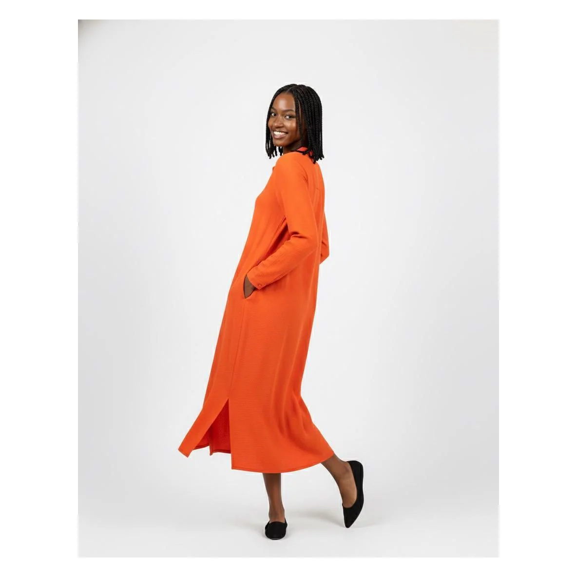 Button Detailed Linen Shirt Dress - Image 3