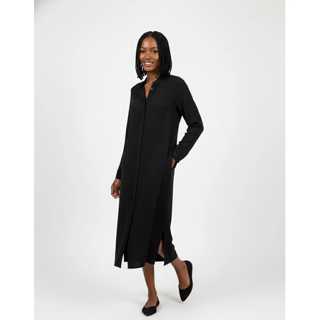 Button Detailed Linen Shirt Dress - Image 4