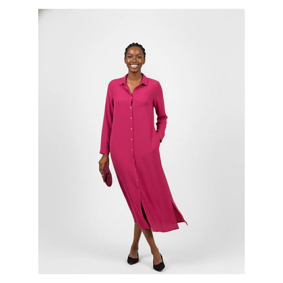 Button Detailed Linen Shirt Dress - Image 5