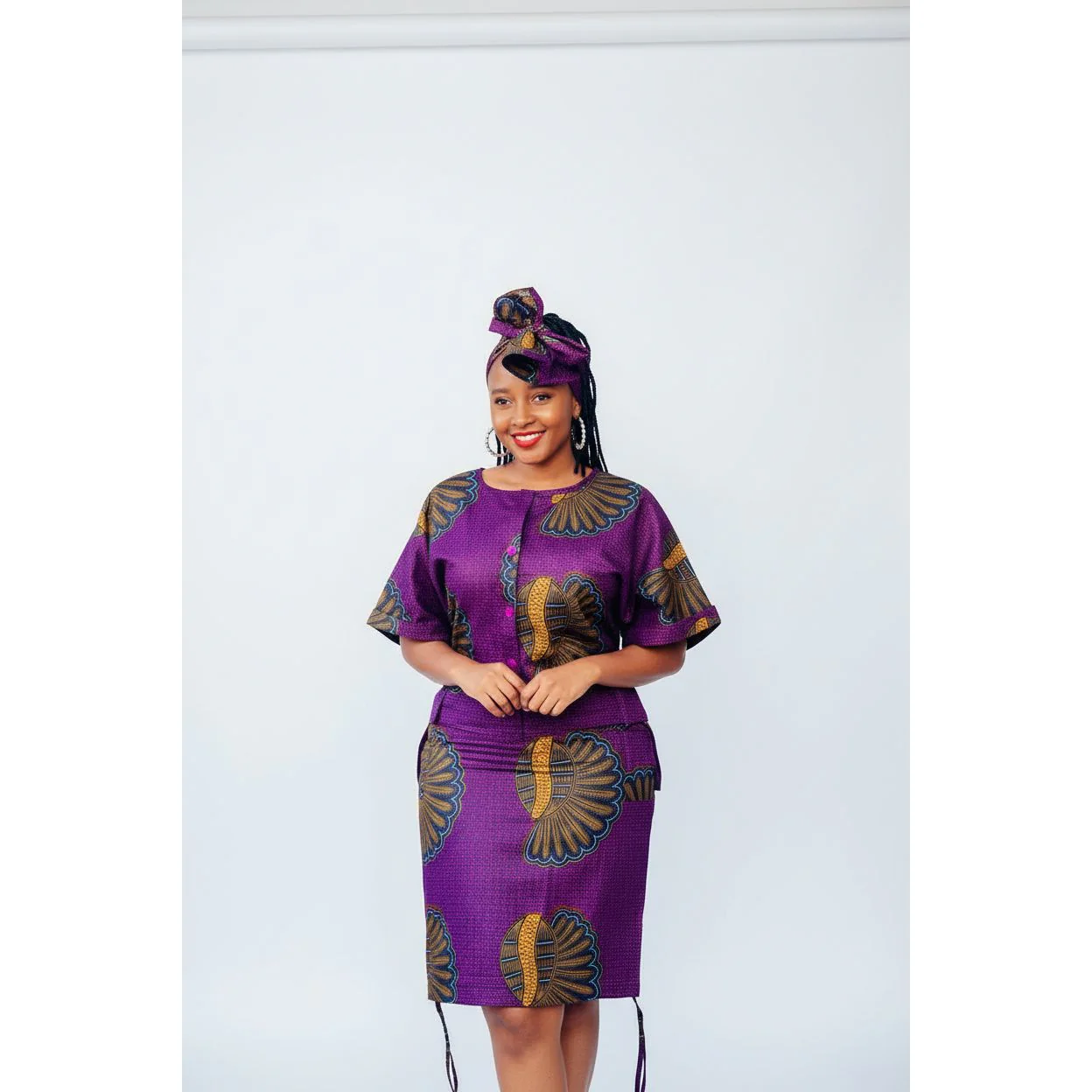 Button Detailed Midi Ankara Dress
