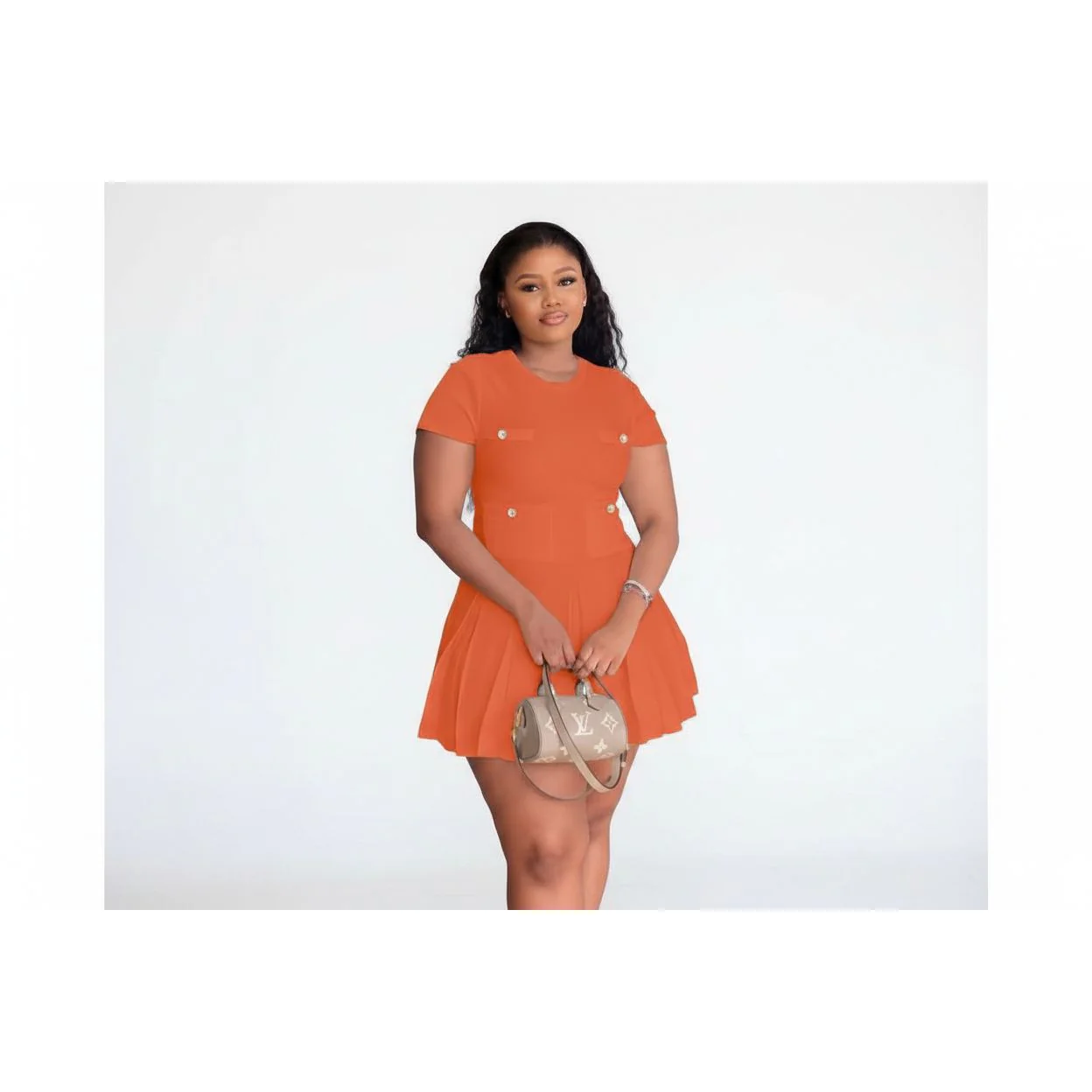 Knit Button Detailed Sexy Short Sleeve Mini Dress.