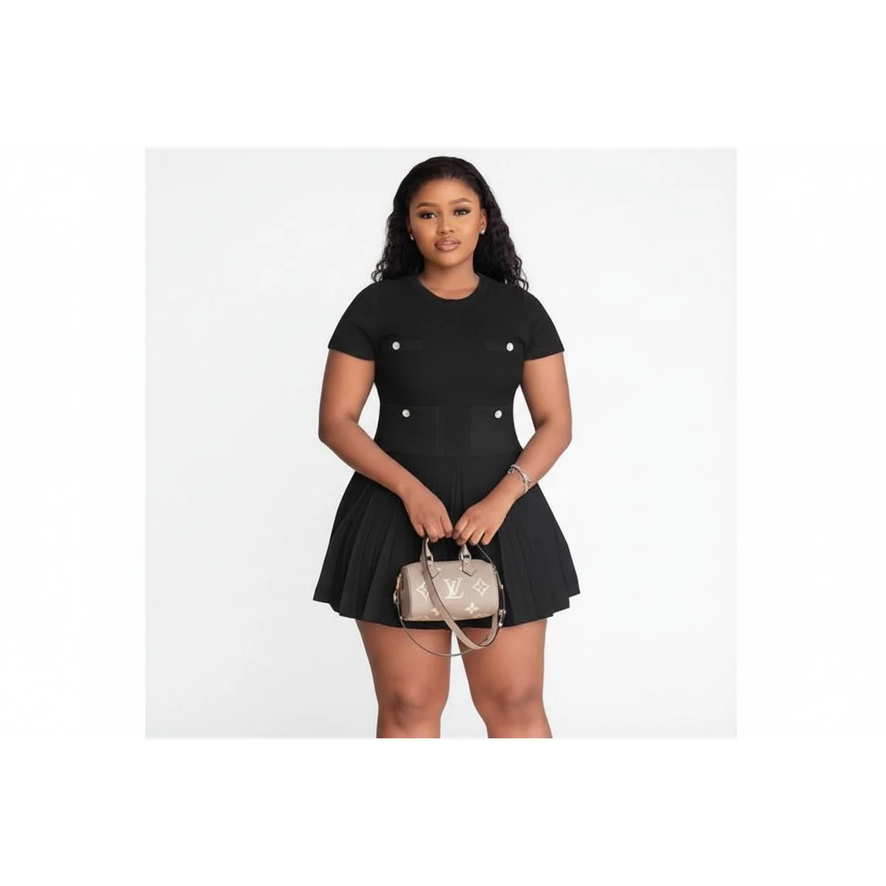 Knit Button Detailed Sexy Short Sleeve Mini Dress. - Image 3
