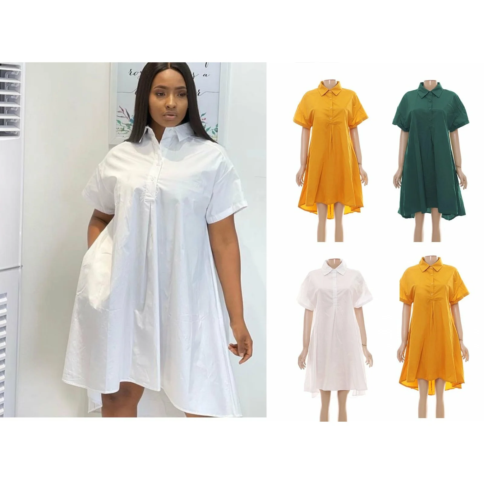Button Detailed Short Sleeve Bubble Dress - Image 2