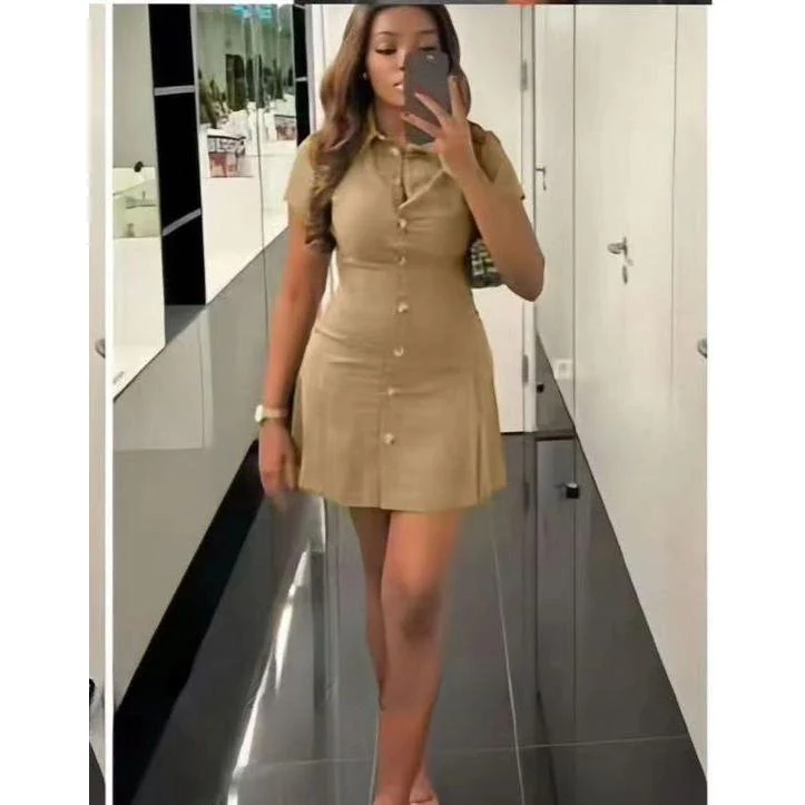 Button Detailed Short Sleeve Mini Dress - Image 3