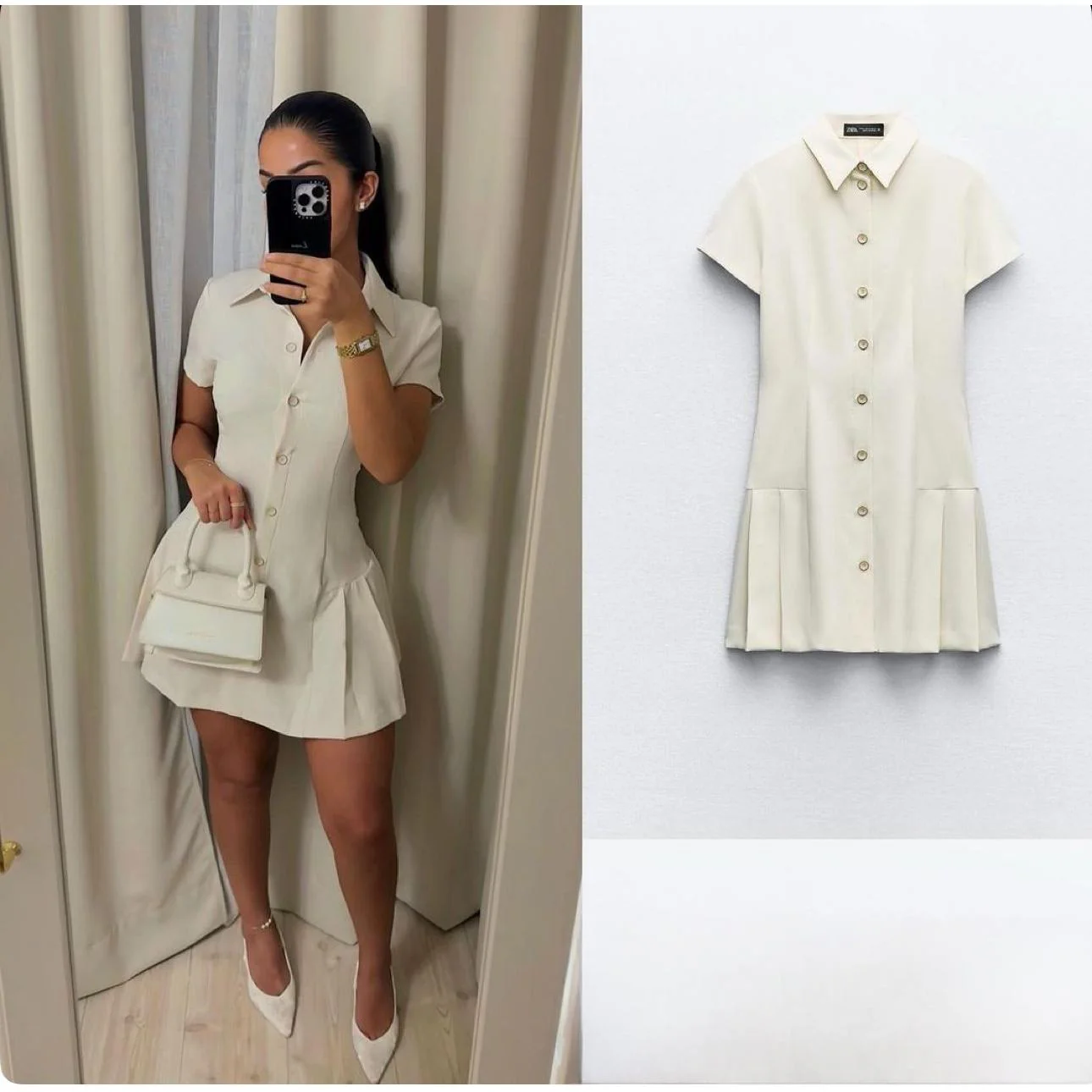 Button Detailed Short Sleeve Mini Dress - Image 4