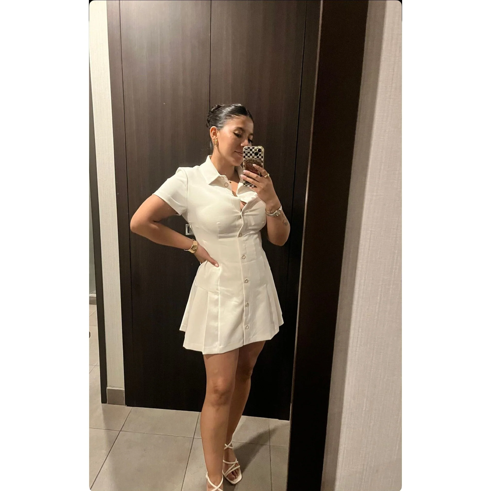 Button Detailed Short Sleeve Mini Dress - Image 9