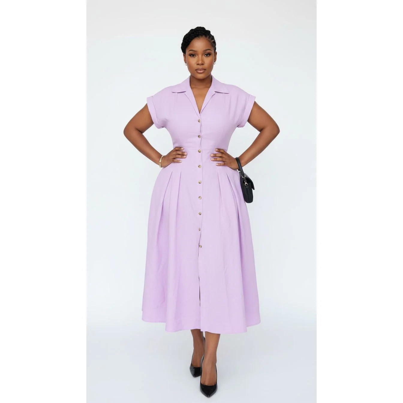 Button Down Short Sleeve Collared Dress