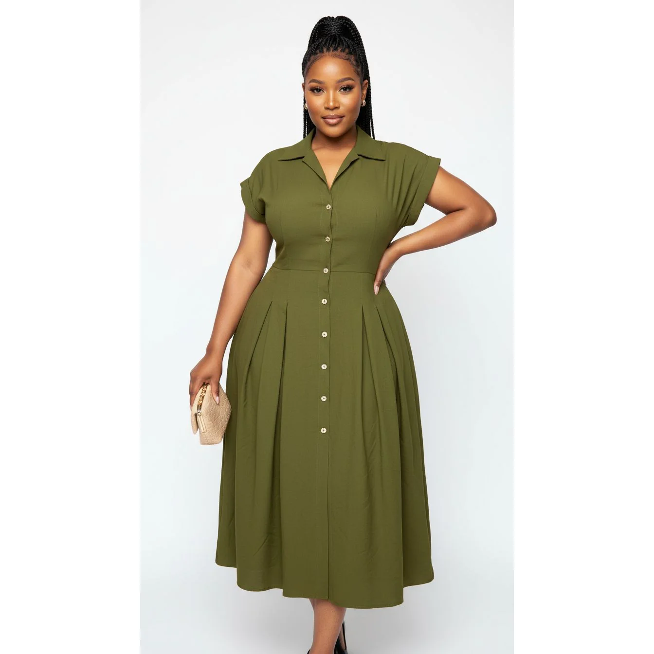 Button Down Short Sleeve Collared Dress - Image 2