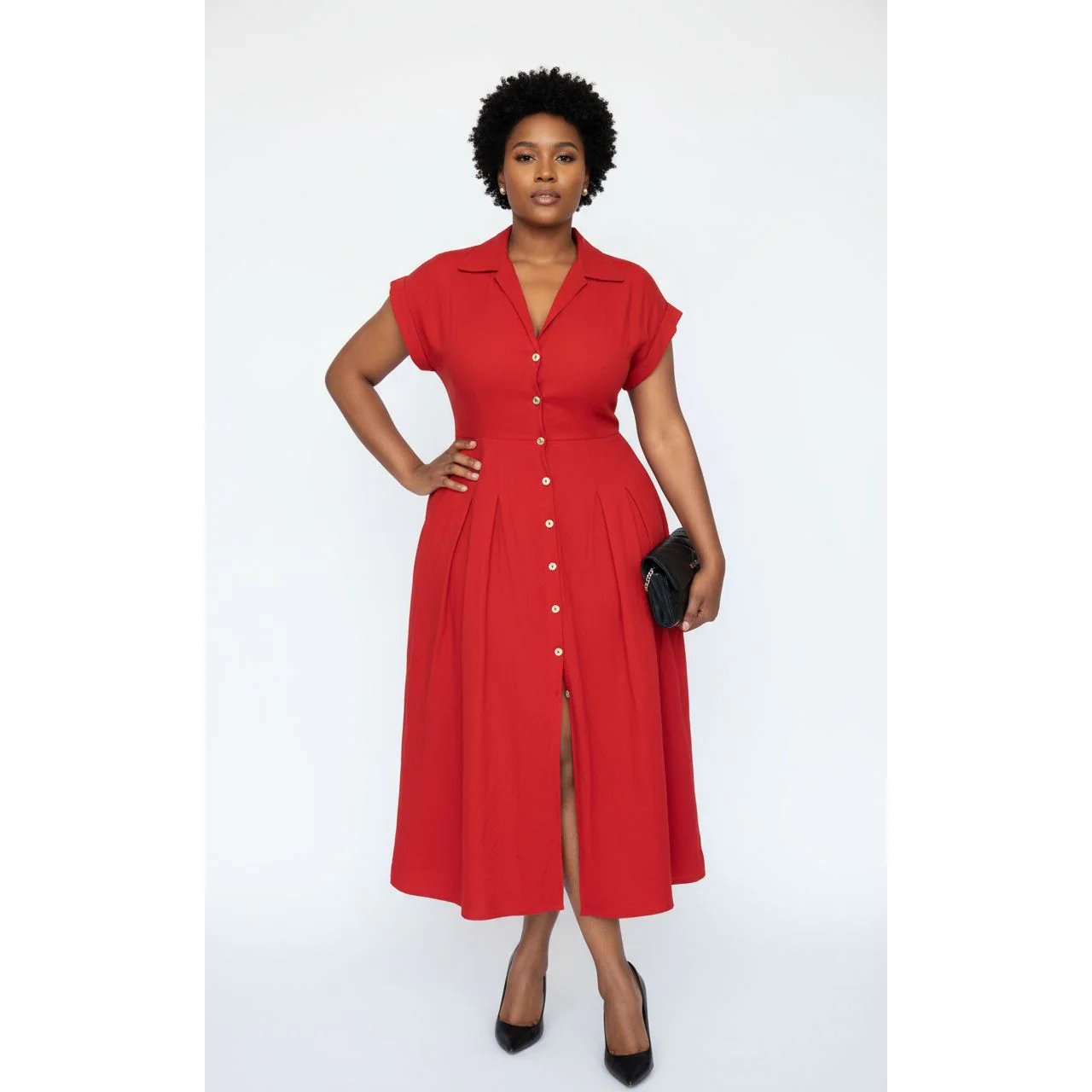 Button Down Short Sleeve Collared Dress - Image 3