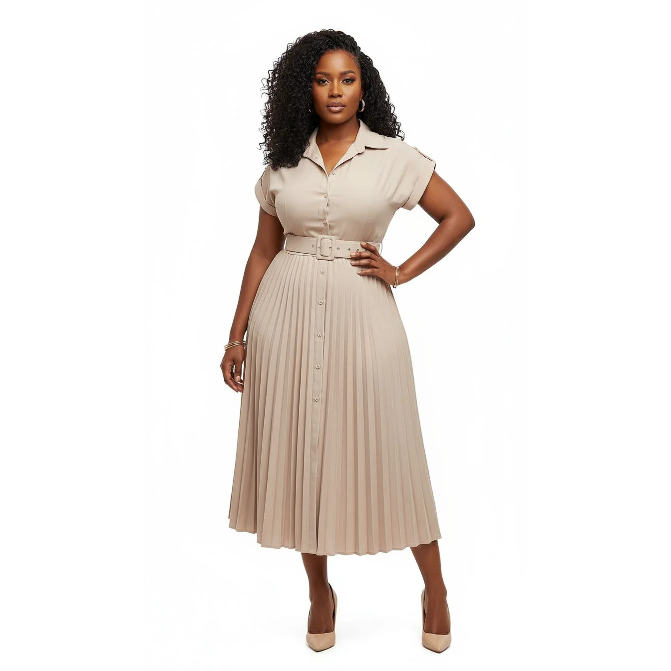 Button Down Short Sleeve Collared Dress - Image 4