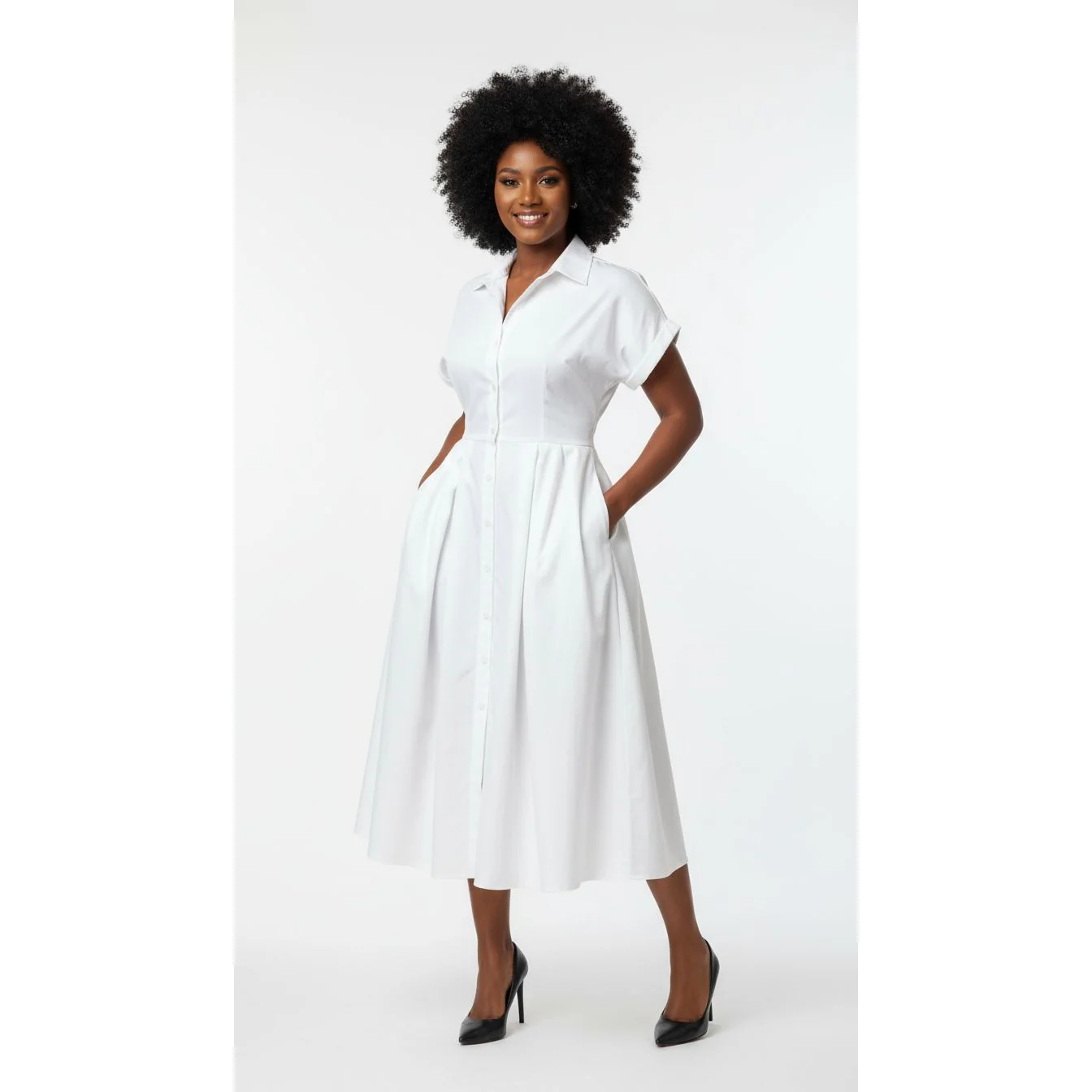 Button Down Short Sleeve Collared Dress - Image 5