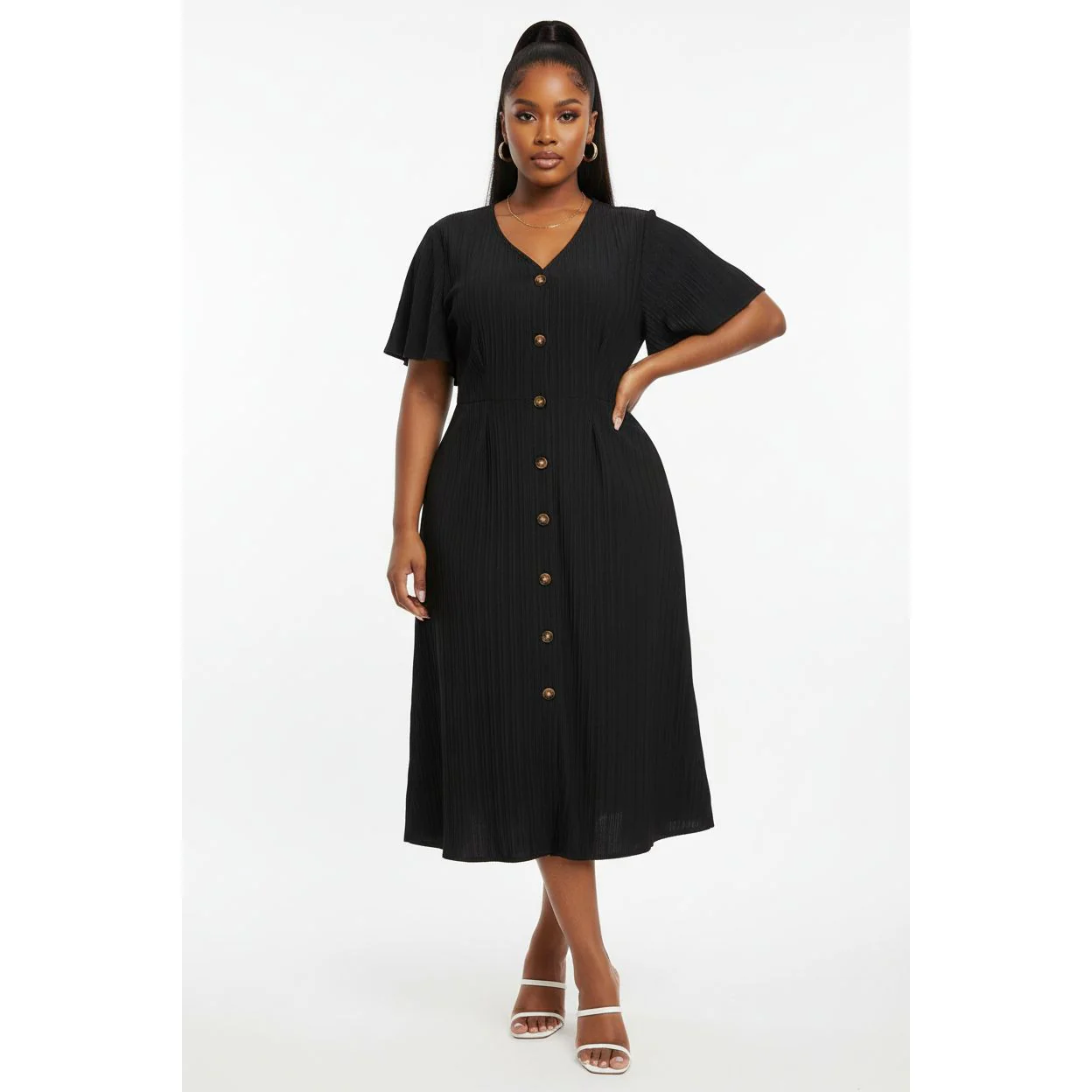 Button Down Short Sleeve Shirt Midi Dress