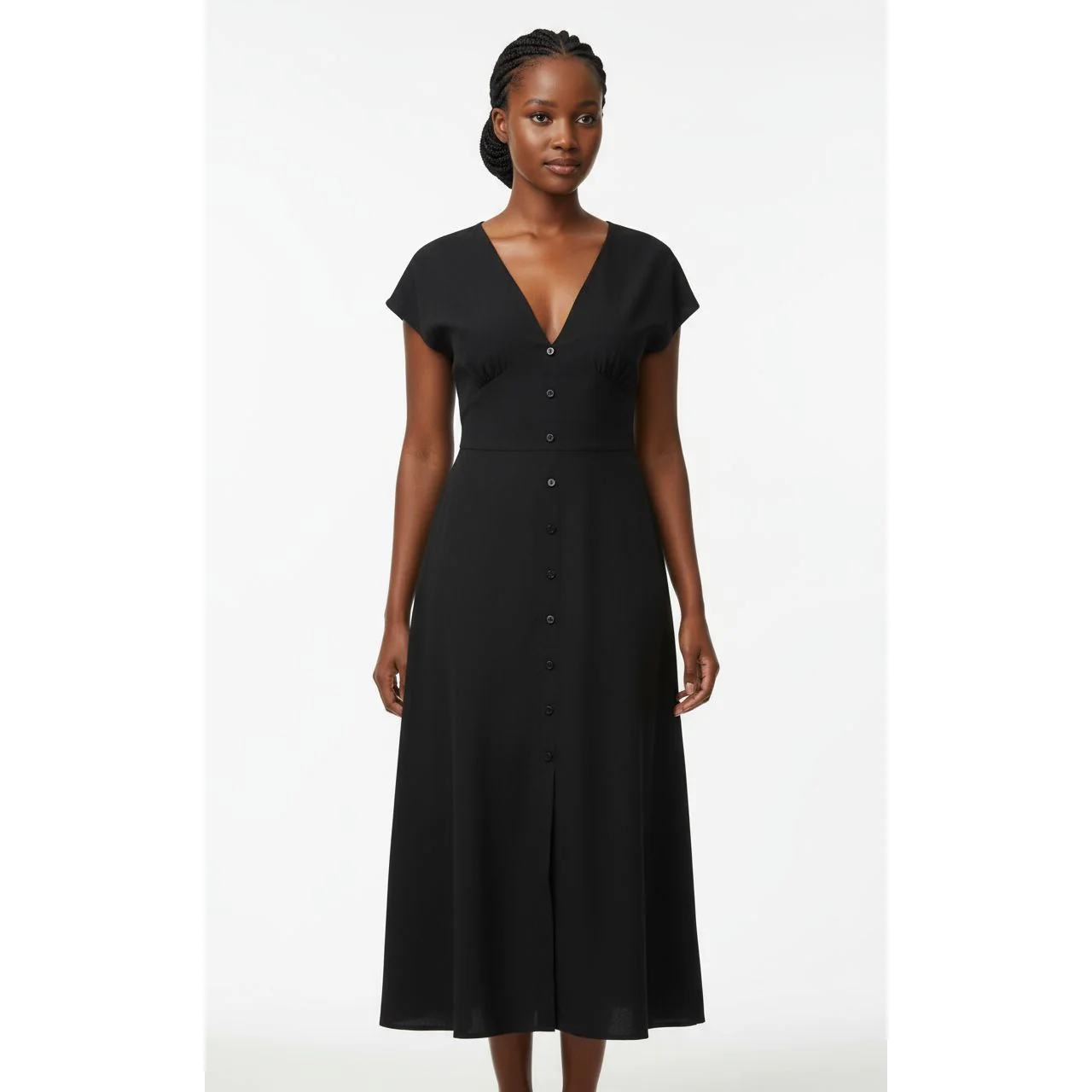 Button Down Short Sleeve V-neck Maxi Dress - Image 2