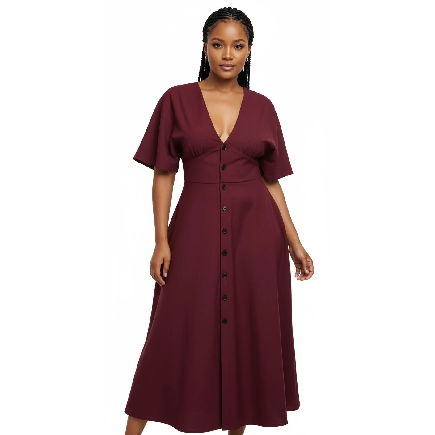 Button Down Short Sleeve V-neck Maxi Dress - Image 4