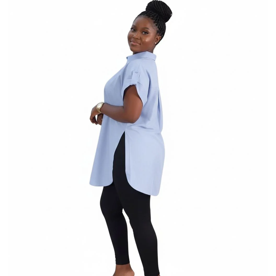 Button-Down Tunic with High Side Slits Shirt - Image 3