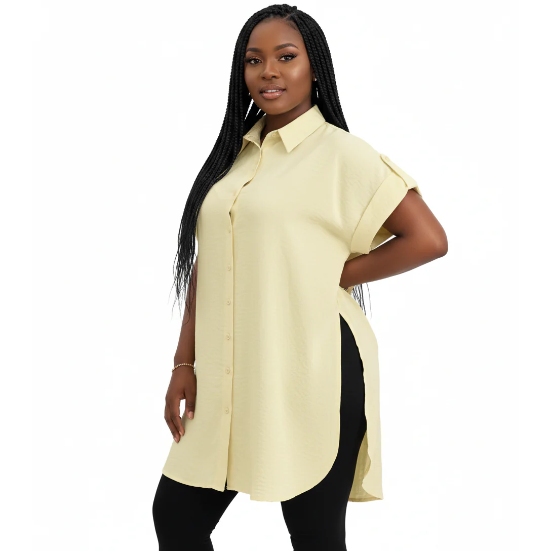 Button-Down Tunic with High Side Slits Shirt - Image 4