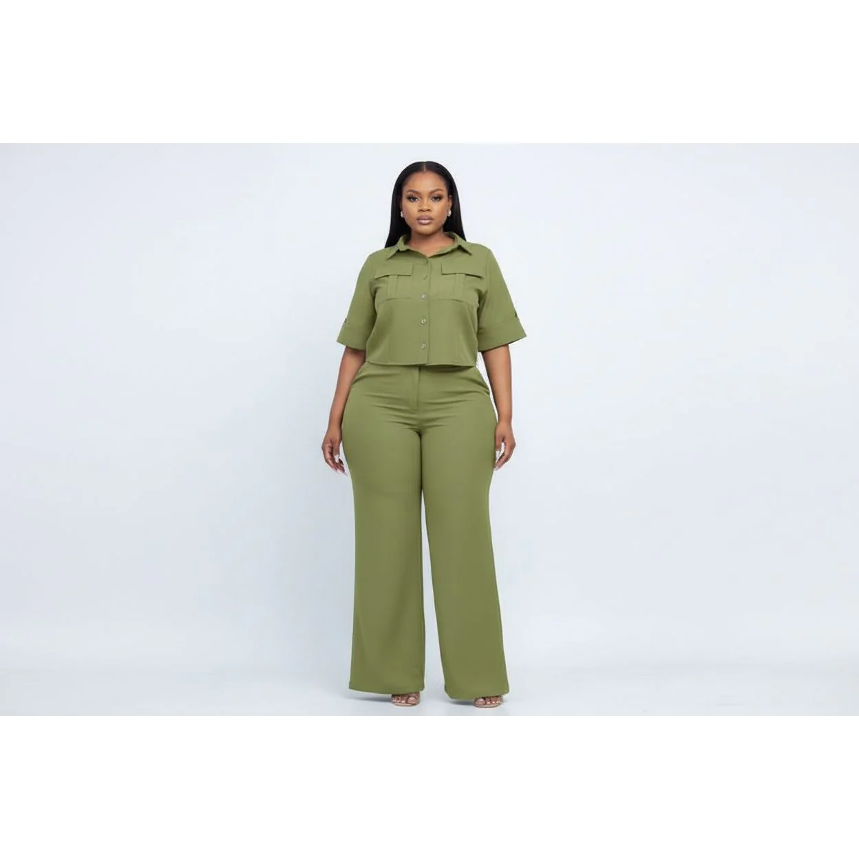 Button-Front Short-Sleeve Shirt & Wide-Leg Pants - Image 3
