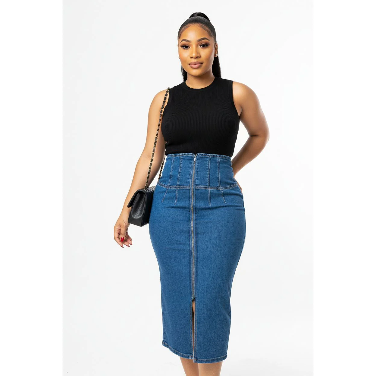 Button Up Denim Skirt