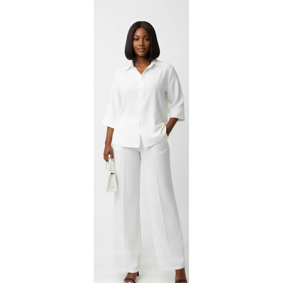 Formal Buttoned 3/4 Sleeve Top with Palazzo Pants 2 Piece set. - Image 3