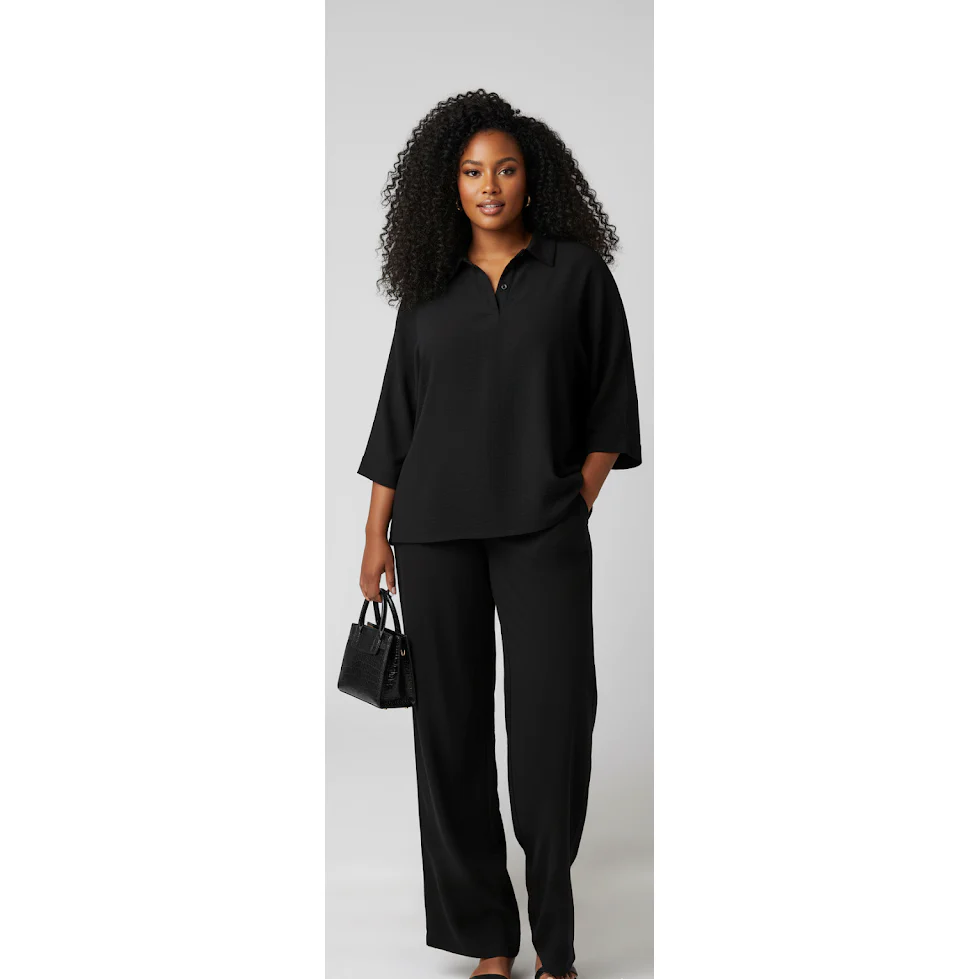 Formal Buttoned 3/4 Sleeve Top with Palazzo Pants 2 Piece set. - Image 4