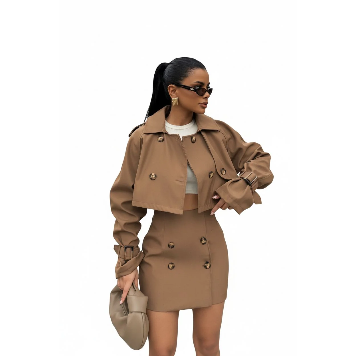Buttoned Crop Top & Mini Skirt Set - Image 3