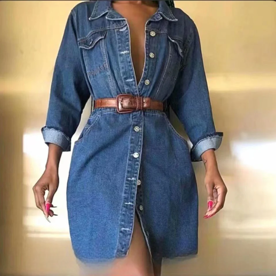 Buttoned Denim Cargo Dress - Image 2