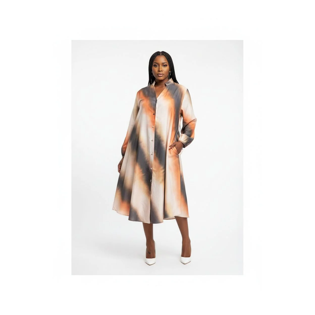 Buttoned Long Sleeve Dress - Image 3