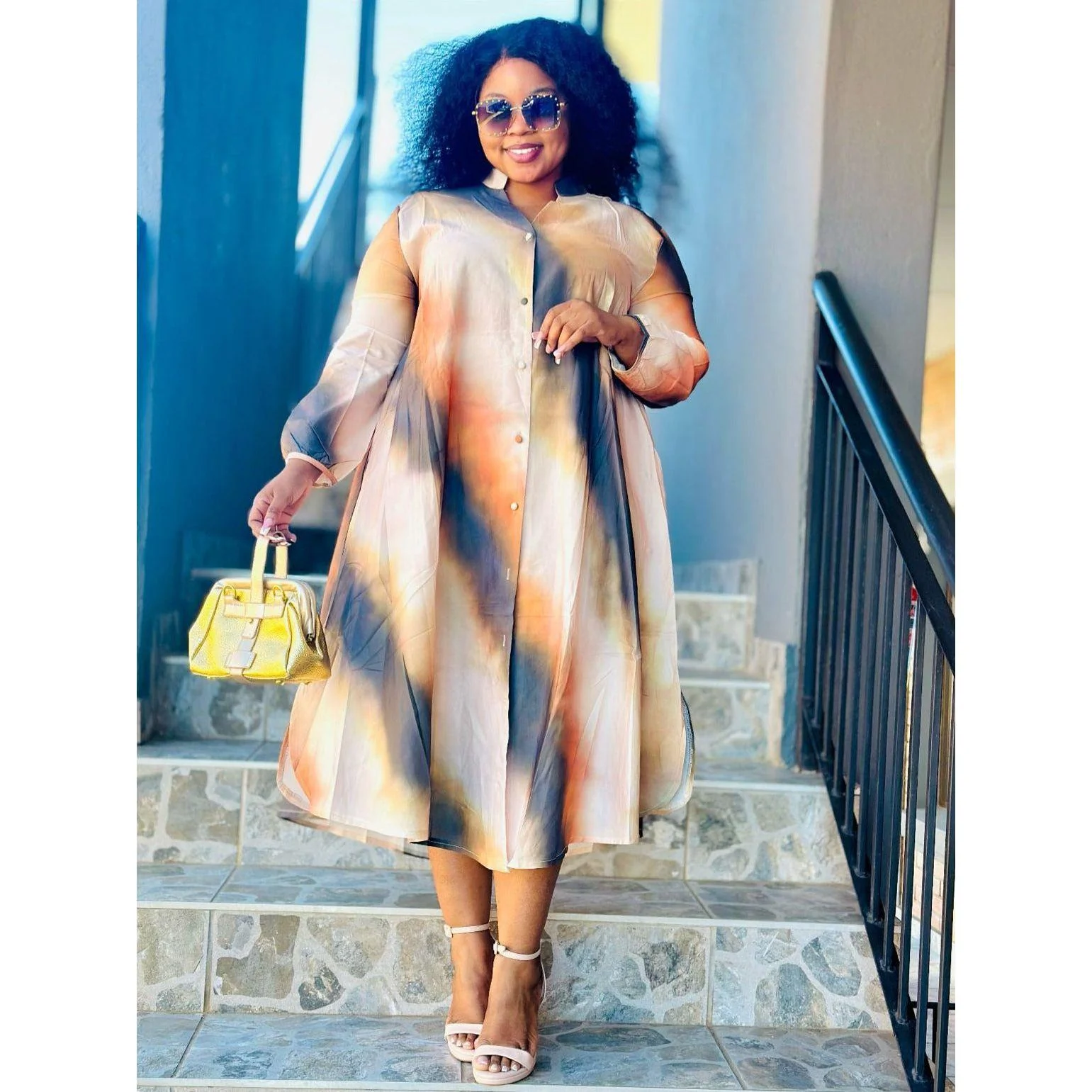 Buttoned Long Sleeve Dress - Image 4